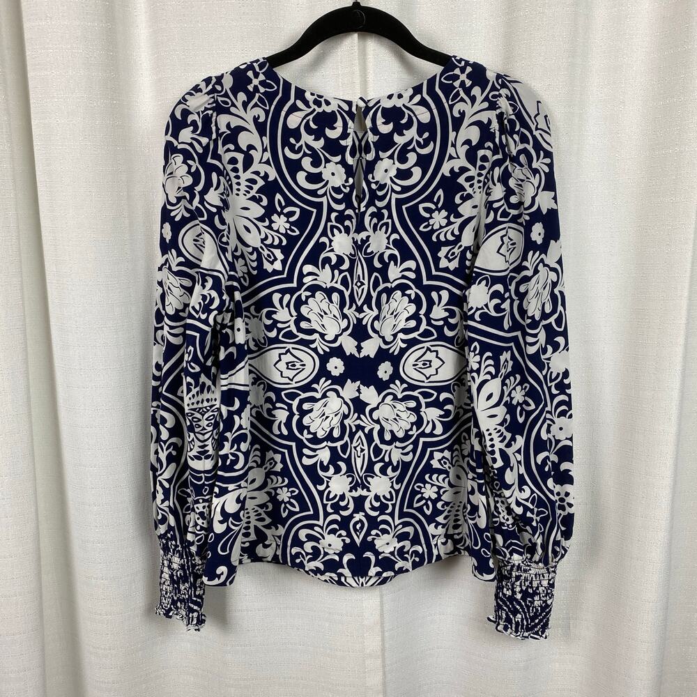 Boden Navy Blue Floral Paisley Long Sleeve Smocked Cuff Blouse Sz.6 NWT - Picture 12 of 16